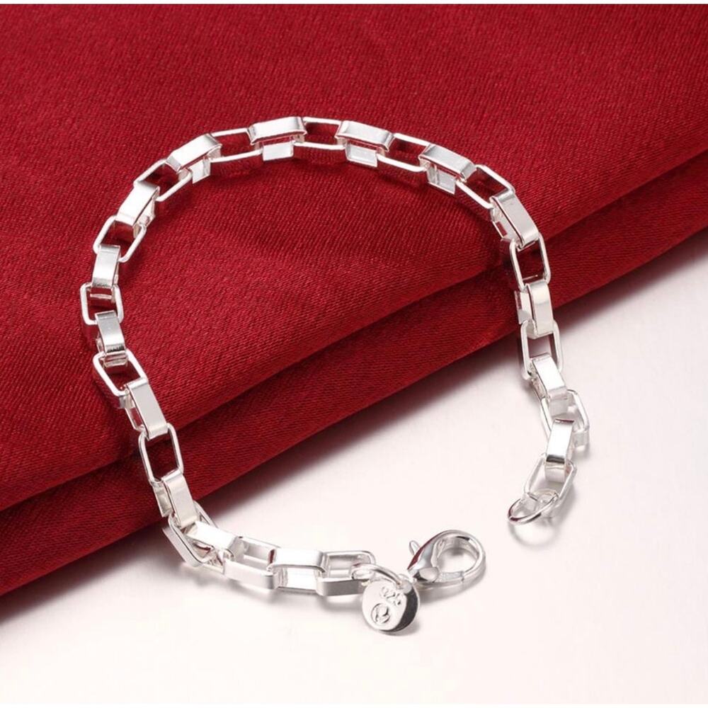 Bracelet Thick Box Chain 925 Stamp Silver color 7” Fashion unisex